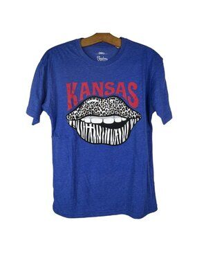 Kansas Jayhawks Pressbox T-Shirt Small Wild Lip Core Crewneck Short Sleeve Blue